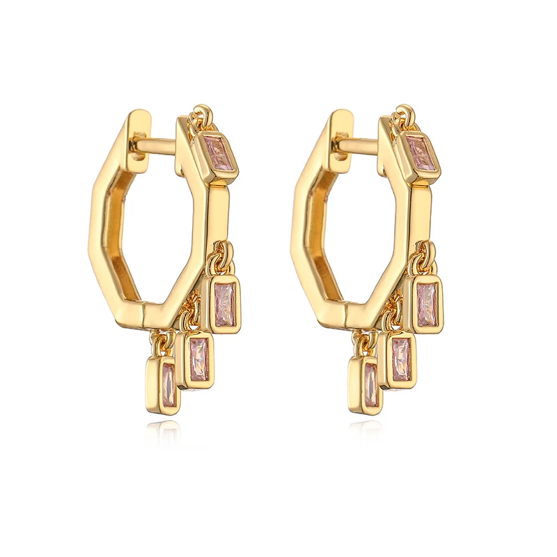 HECHENG,CZ crystal small hoop earring for women gold color rainbow Round/rectangle hoop earring Jewelry