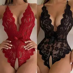 Hot Erotic Sexy Women Jumpsuits Intimates Wedding Erotic Underwear Nightwear Open Bra Lace Babydoll Lingerie Dress