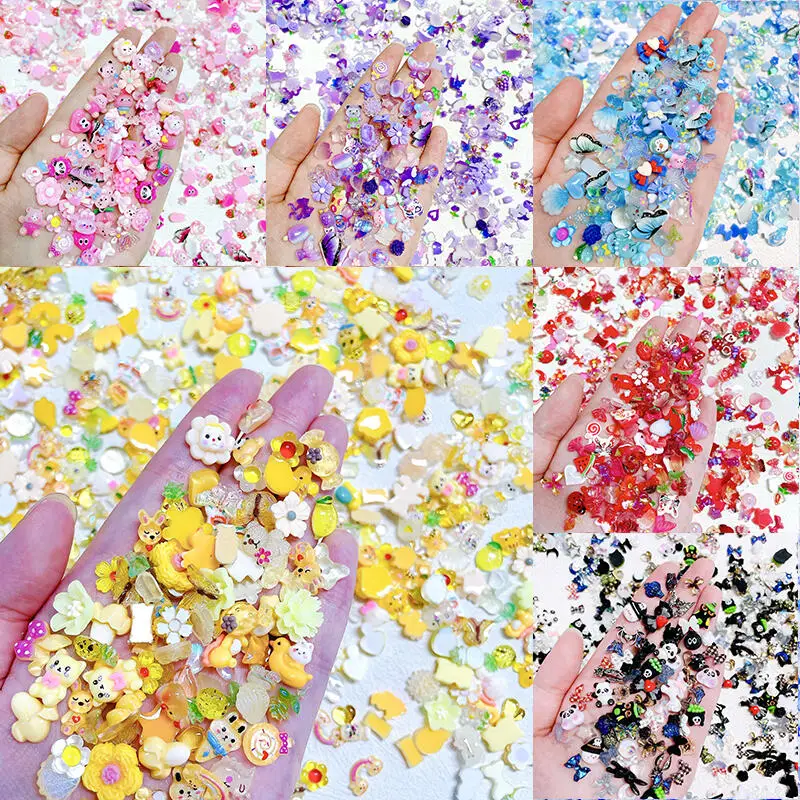 30pcs Randomly Mixed Resin Cartoon Cute Nail Charm Butterfly Flower Animal Nail Art Decoration DIY Accessories