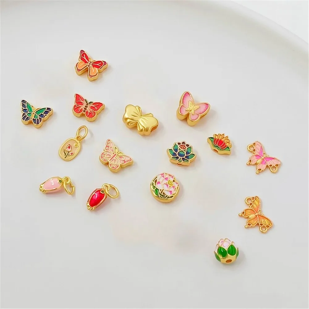 

Ancient-style Gold Oil Drop Butterfly Flower Bud Pendant, Lotus Bead Separator, DIY Handmade Bracelet Jewelry Accessories