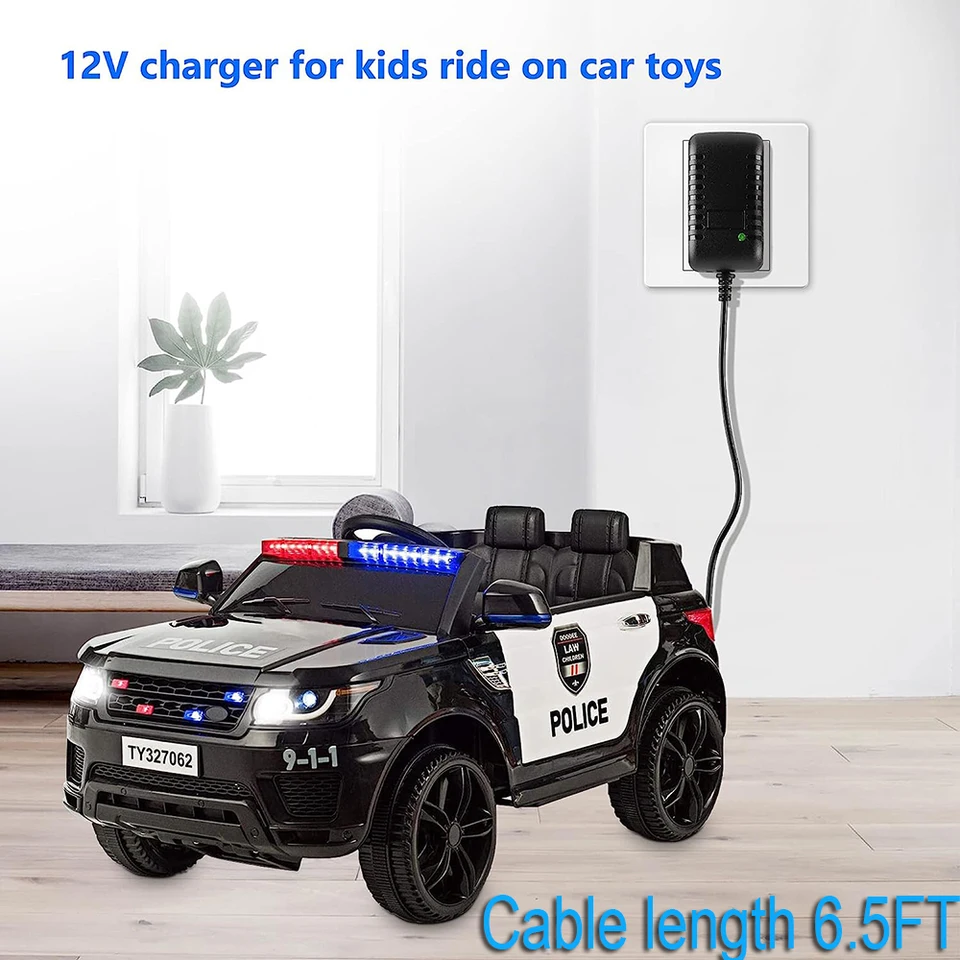 Chargeur 12V 1A Pour Voiture électrique Enfant – Prise EU – Câble 1,5 M – LED Rouge/vert – Noir