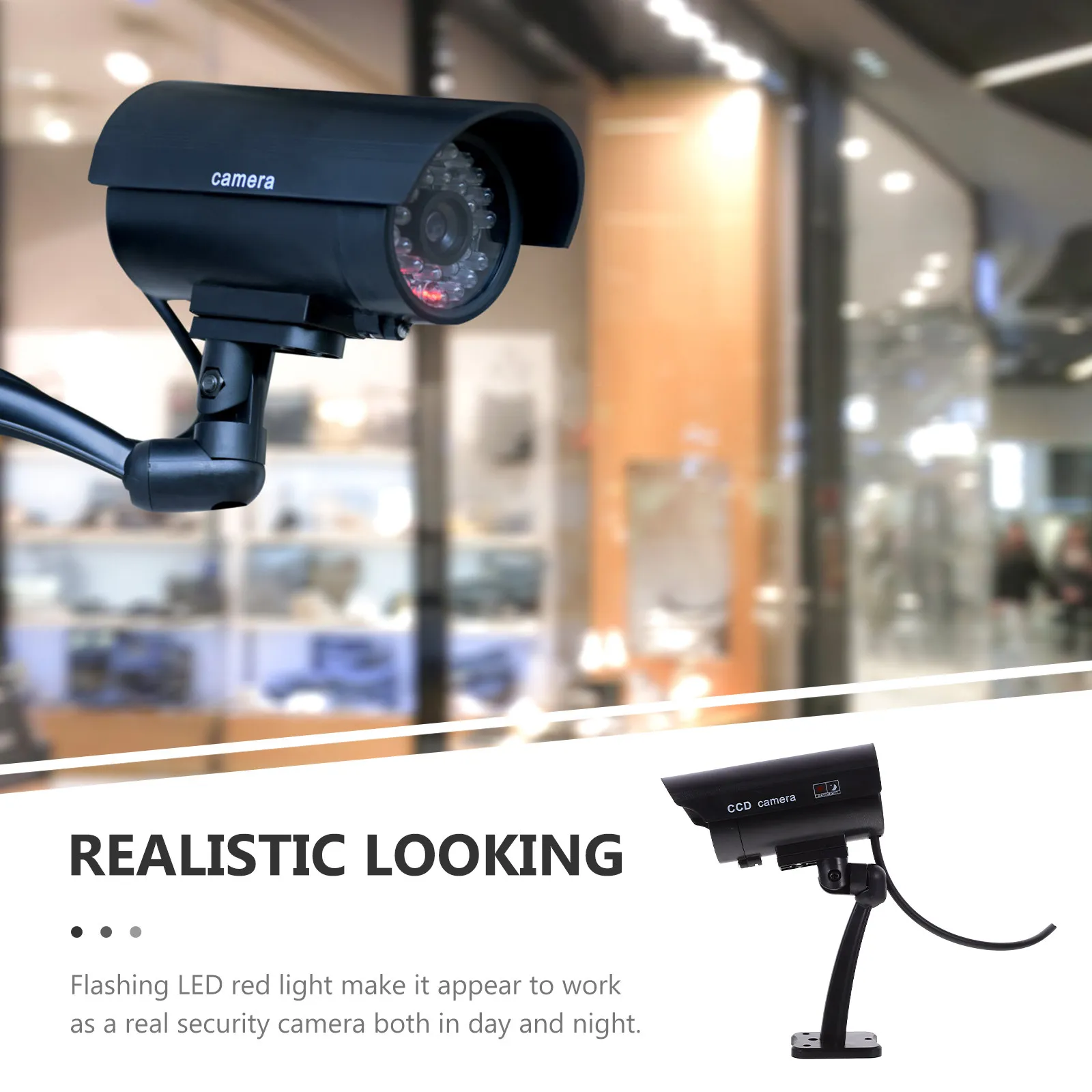 Fake Camera Highly Realistic Simulation Security Dummy Cctv Camera Outdoor Indoor Solar Powered Led Light Black