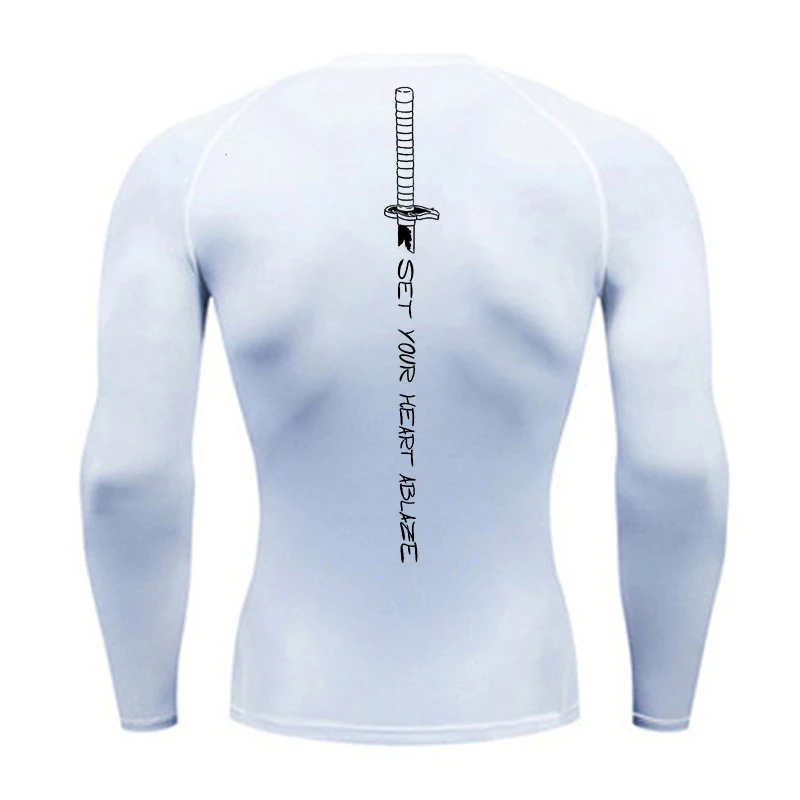 Sword Print Long Sleeve Compression Shirt for Men Athletic Quick Dry Tshirts Tops Gym Workout Running Baselayers Undershirts