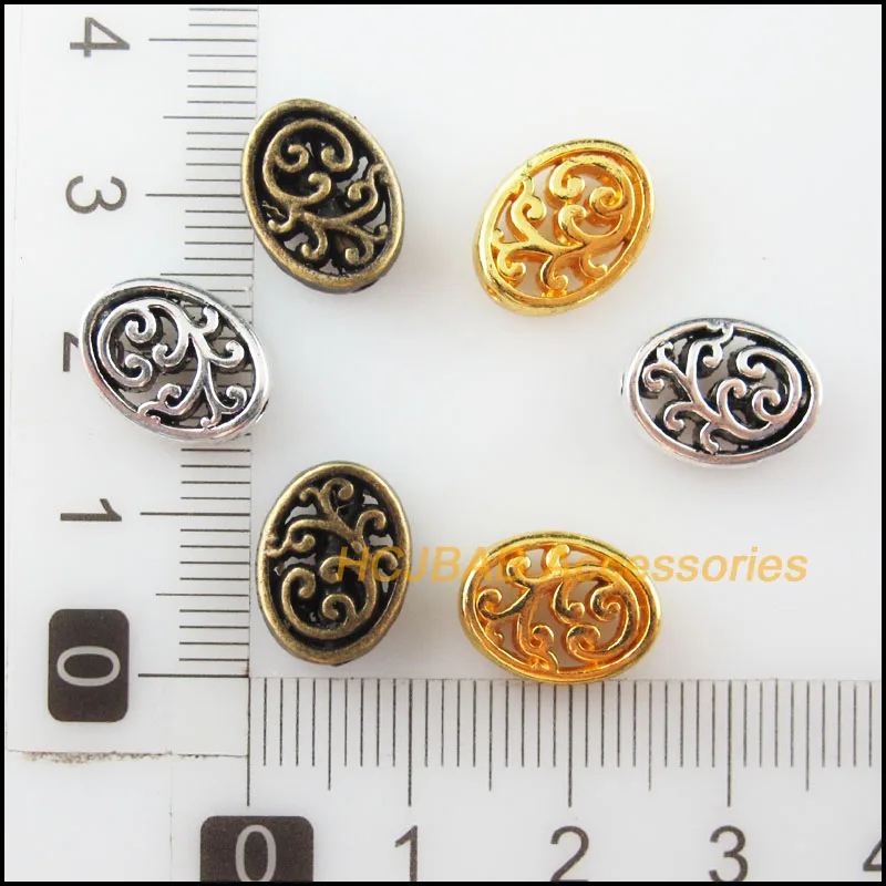 20Pcs Gold Bronze Tibetan Silver Tone Oval Flower Spacer Beads Charms 9.5x12.5mm