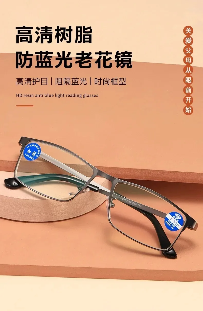 Quadratische Metallrahmen-Lesebrille für Herren, Anti-Blaulicht, Vintage-Stil, Business-Hyperopie-Brille, Herren-Lesebrille +125+175 – Detail 6