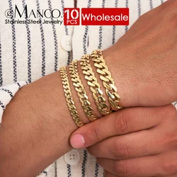 eManco 10PCS Bracelets Men Bracelet Classic Stainless Steel 4MM/6MM/8MM Trendy Punk Charms Cuban Chain Bracelets For Men Women
