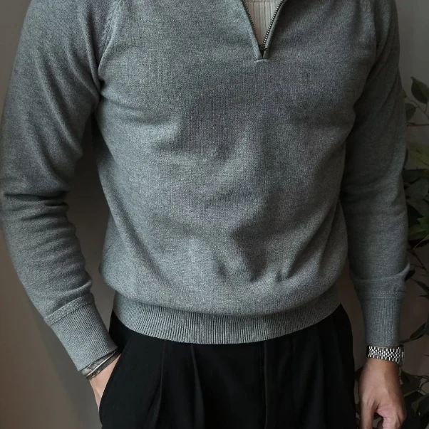 الرجال الشتاء سترة الضلع البلوز سترة الأزياء ترتيب الأسرة طوق الكشمير بولو متماسكة القمصان