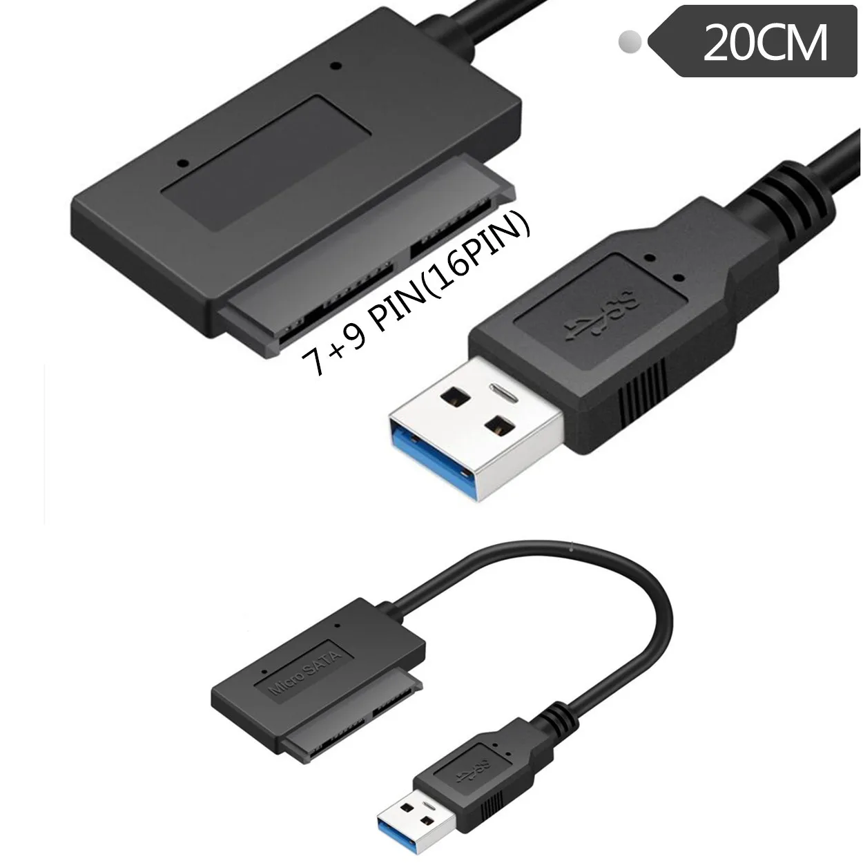 

16 Pin 1.8 Hard Disk SSD Connection Cable Easy Drive Cable USB3.0 to Micro SATA 6Gbps 7+9