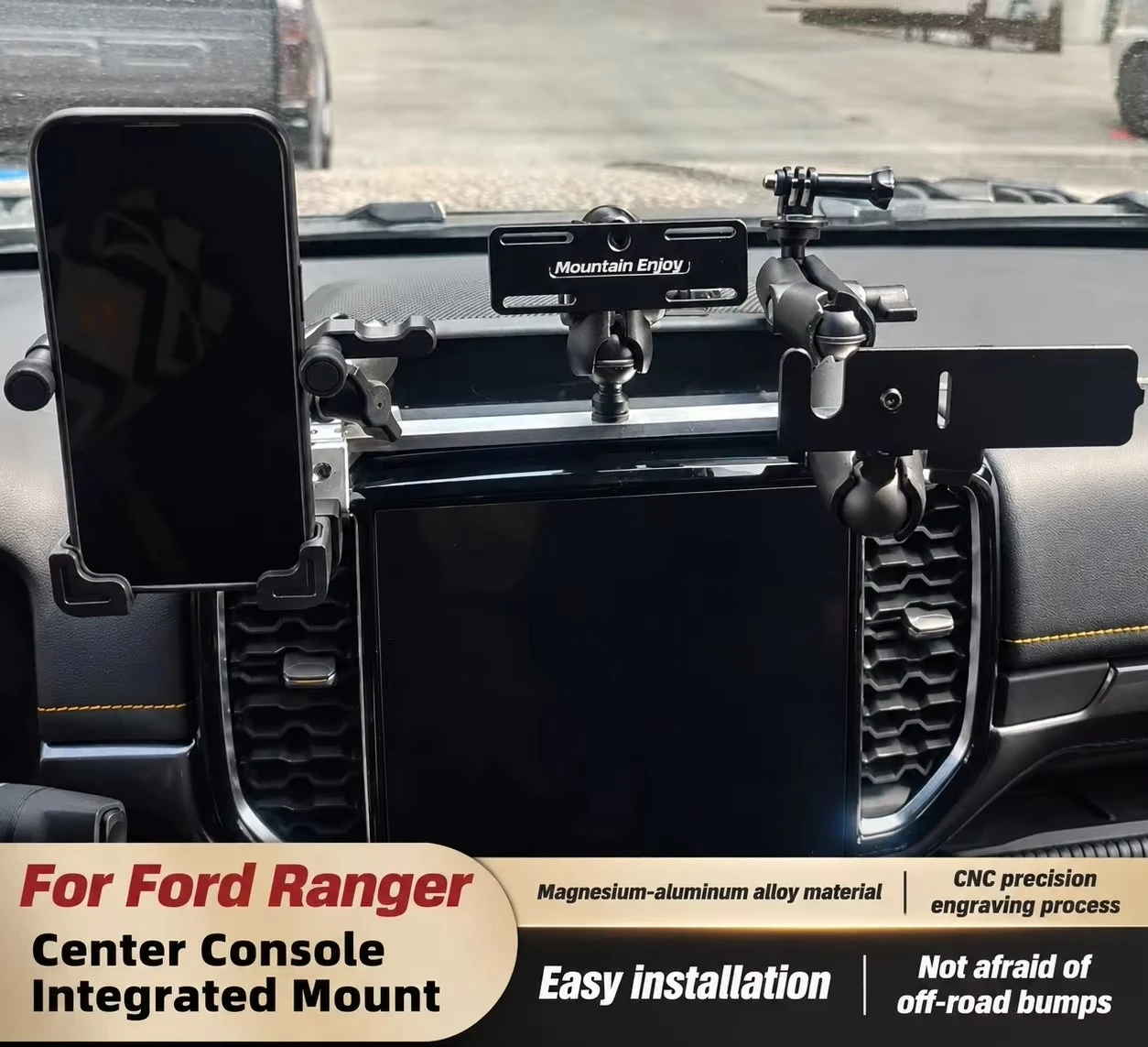 Center Console Integrated Bracket Anti-shake Phone Holder Radio Handheld Mic Action Camera Expansion Mount For Ford Ranger
