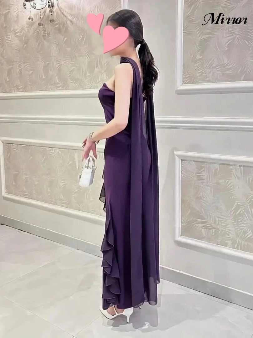 Spiegeljurk Elegante Vintage Zoete Sexy Paarse Zeemeermin Lint Ruche Aanpassen Formele Gelegenheid Galajurk Avondfeest Jurken