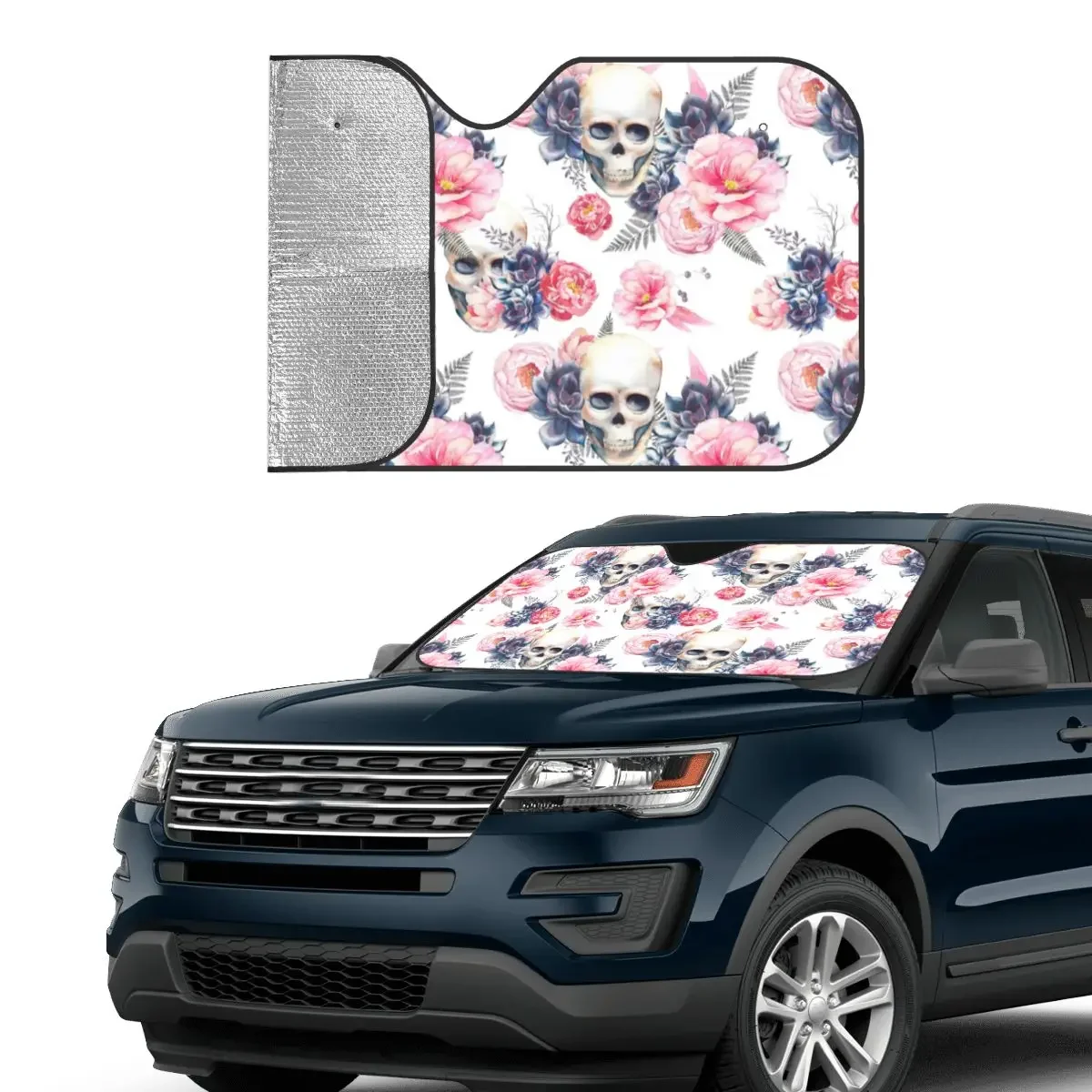 Floral Skull Retractable Windshield Sunshade 76x140cm Modern Foils Car Window Windscreen Cover Accessories Covers