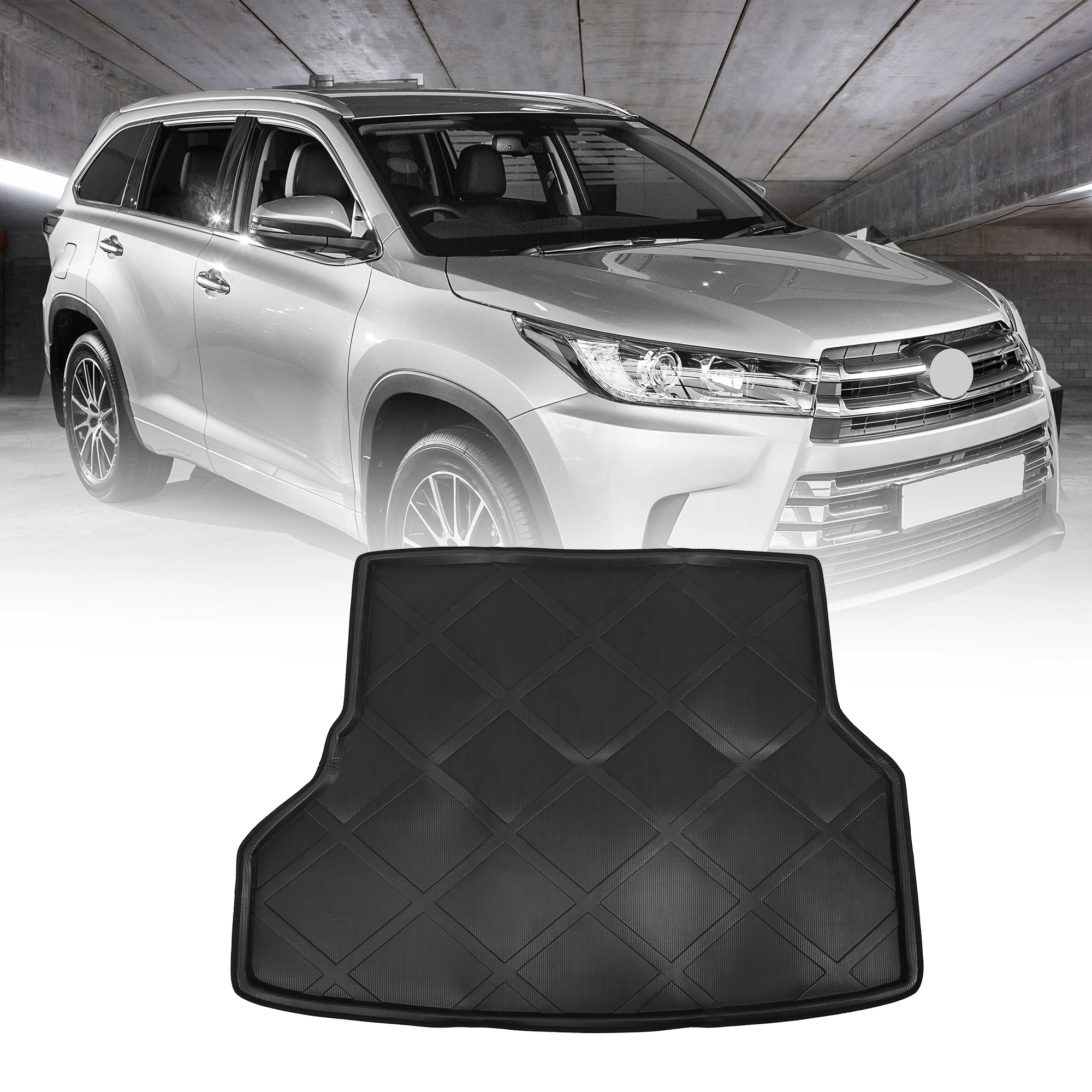 X Autohaux Black Rear Trunk Cargo Liner Floor Mat All Weather for Toyota Highlander 2009-2014