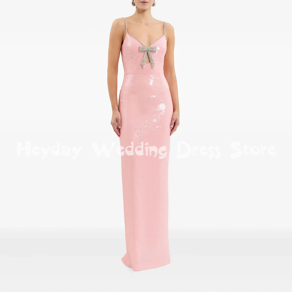 

Heyday Women's Elegant Straight Sequin Beaded Bow Spaghetti Strap Evening Dresses With Sleeveless Floor-Length Prom Dress 2025
