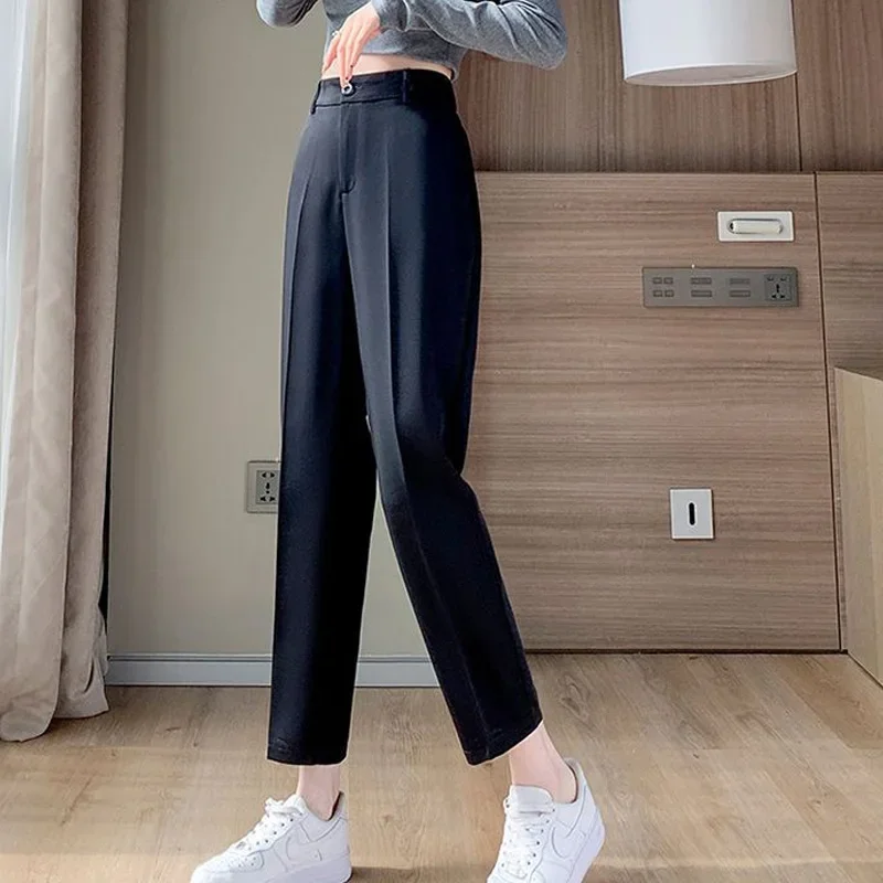 

Spring and Summer Thin High Waist Loose Relaxed Simple Commuting Straight Sleeve Solid Color Versatile Women's Suit Pants K260