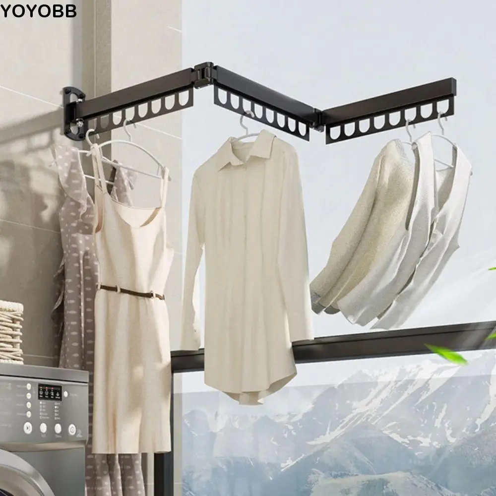 

Practical Stainless Steel Folding Drying Rack Space Saving Rust-proof Wall Mount Clothes Hanger Stable Telescopic Hanger Balcony