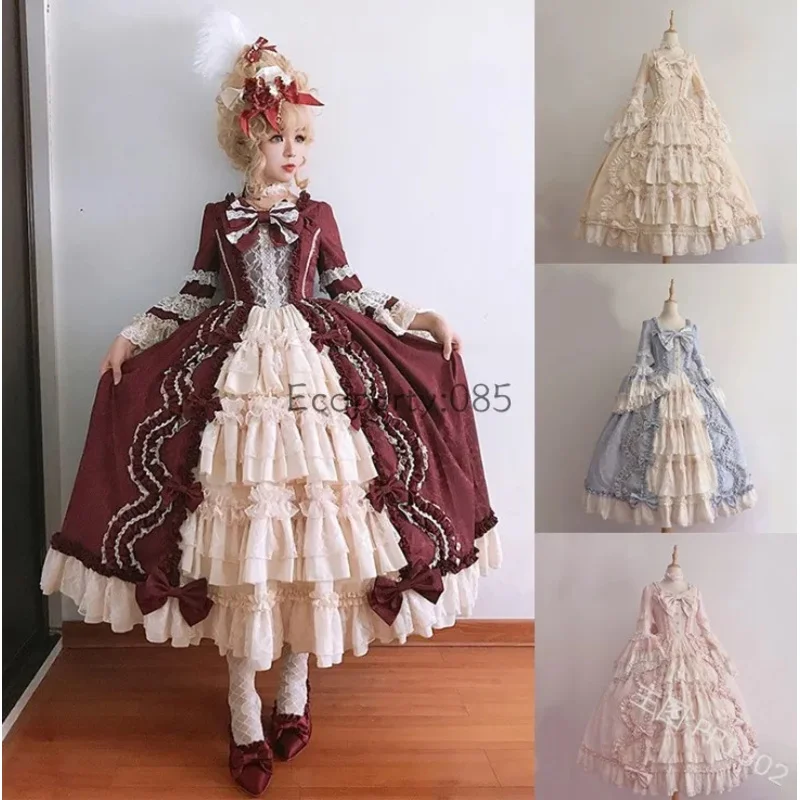 Anime Lolita Cosplay Princess Dress For Women Cute Bow Lace Chiffon Stitching Dresses Ladies All-match Large Swing Skirts 2024