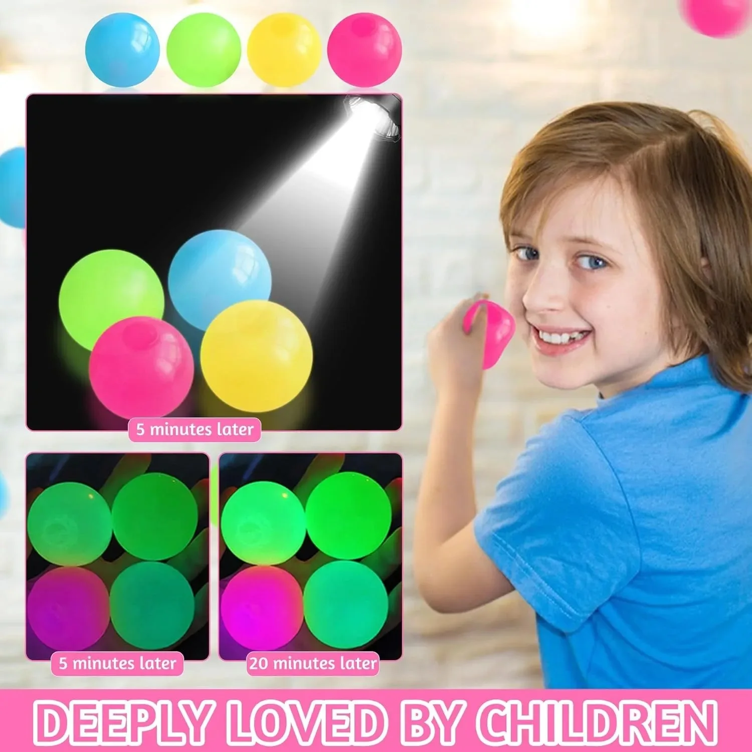 1/5/6Pcs Glow in The Dark Sticky Balls Squishy Stress Relief Toys Fun Fidget Toys Sensory Decompression Toys for Kids & Adults
