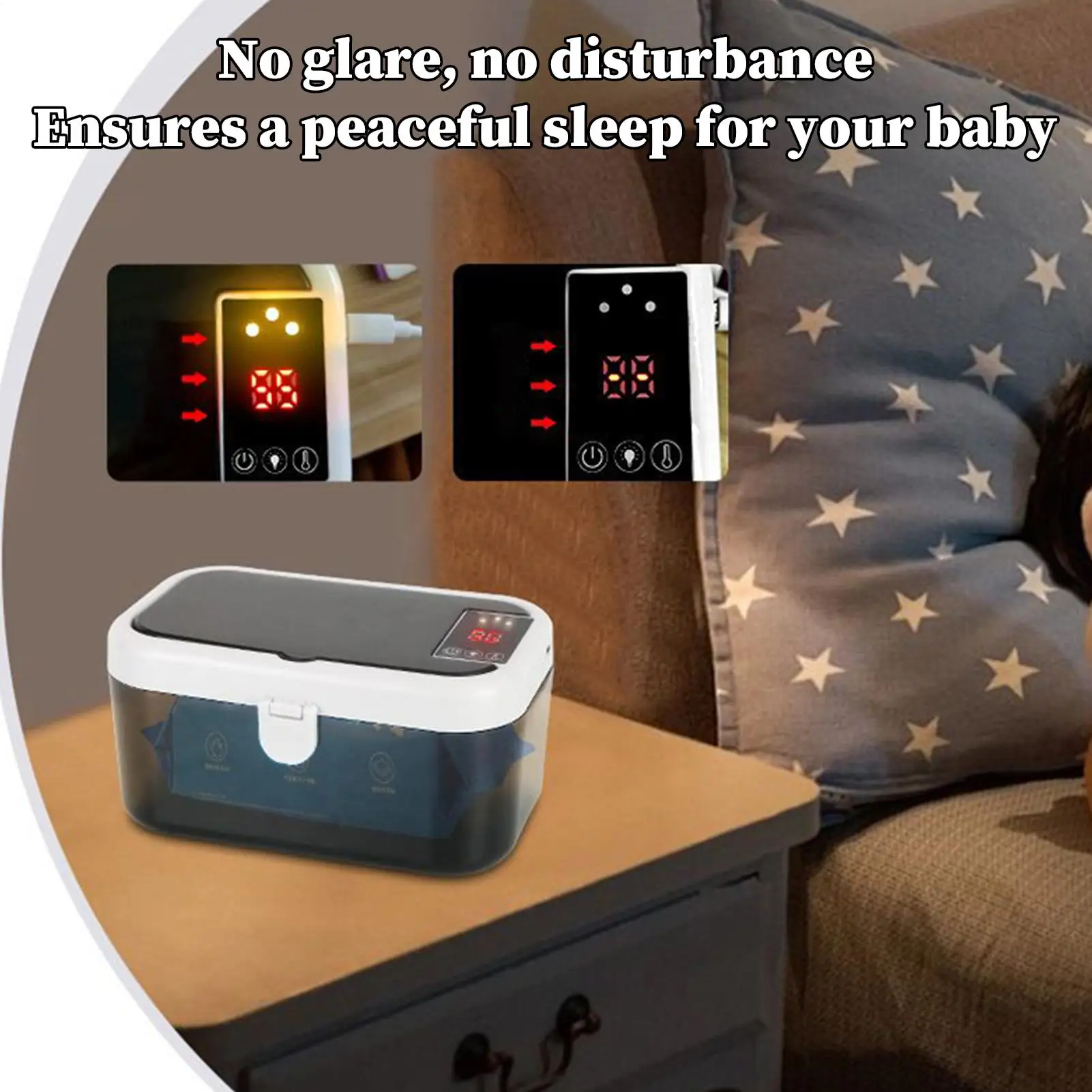 Calentador de toallitas húmedas para bebé, calentador y dispensador de toallitas para pañales con luces, carga USB, suministros para bebés para acampar, viajar en coche y carretera