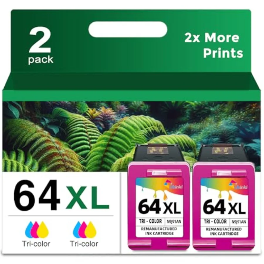 

Сменный цветной чернильный картридж 64XL для HP Ink 64 XL 64XL HP64 XL HP64XL, трехцветный, 2 шт., совместим с 7855, 7858, 7800, 7155, 7100, 62