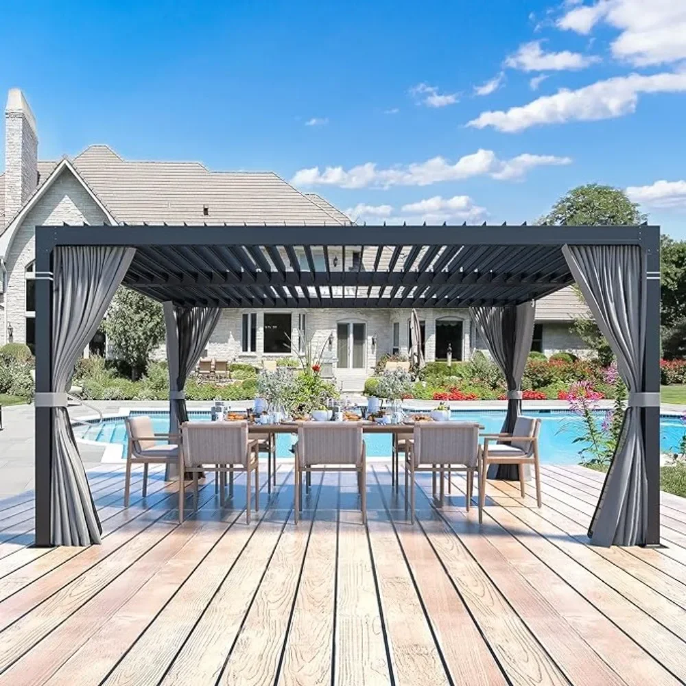 

th Louvered Pergola 10x12, Aluminum Pergola with Adjustable Louvered Roof, Outdoor Small Pergola with Waterproof Curtains