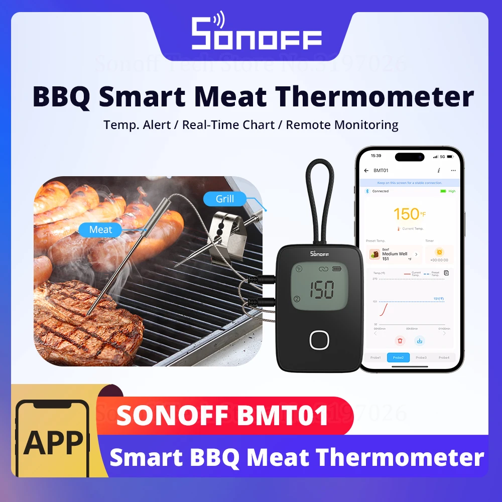 SONOFF BMT01 شواء ميزان حرارة اللحوم المراقبة عن بعد تنبيه درجة الحرارة الشواء فرن الطبخ شواء التحقيق يعمل مع تطبيق eWeLink
