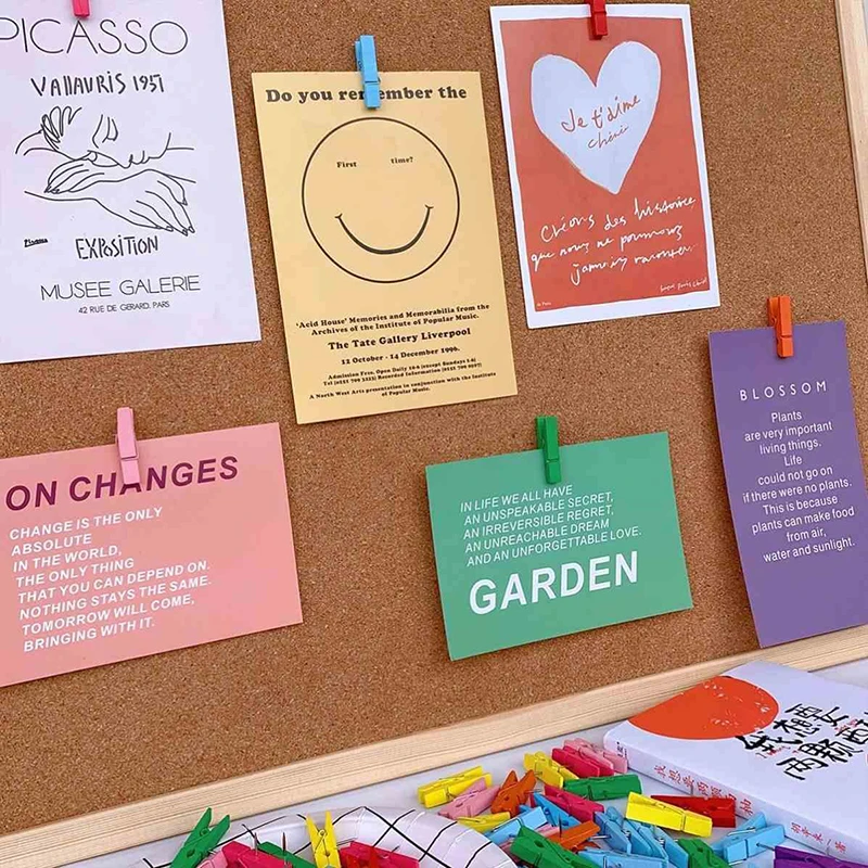 50 Teile/schachtel Holz Clip mit Pin Bunte Foto Holz Clip Filz Bord Kork Wand Dekoration Push Pin Büro Schreibwaren