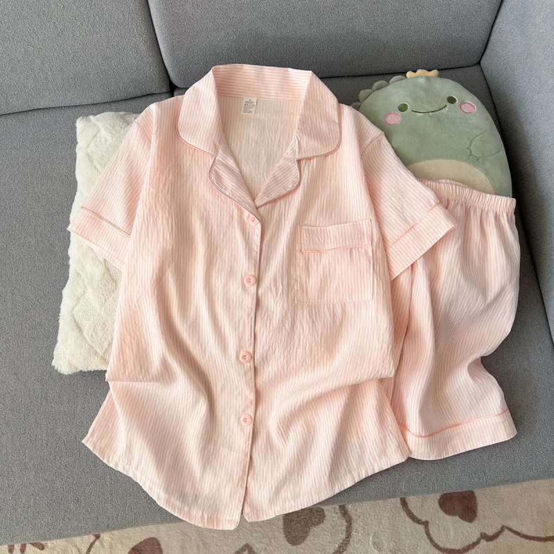 Conjunto de Pijama de Verano de Manga Corta en Algodón Nube para Mujer, Cómodo y Moderno, Pantalones Cortos que se Pueden Usar en Casa o Fuera