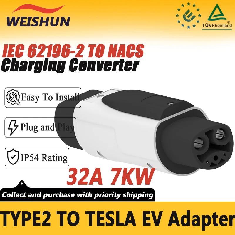 

32A 7KW Type2 To Tesla AC Electric Vehicle Charging Adapter Compatible With Tesla Model