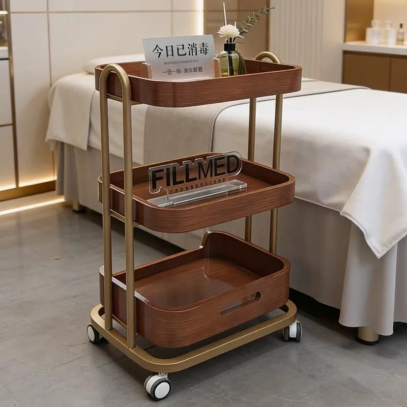 YFY beauty salon trolley light luxury retro mobile tool cart rack barber shop hair and nail art storage cart