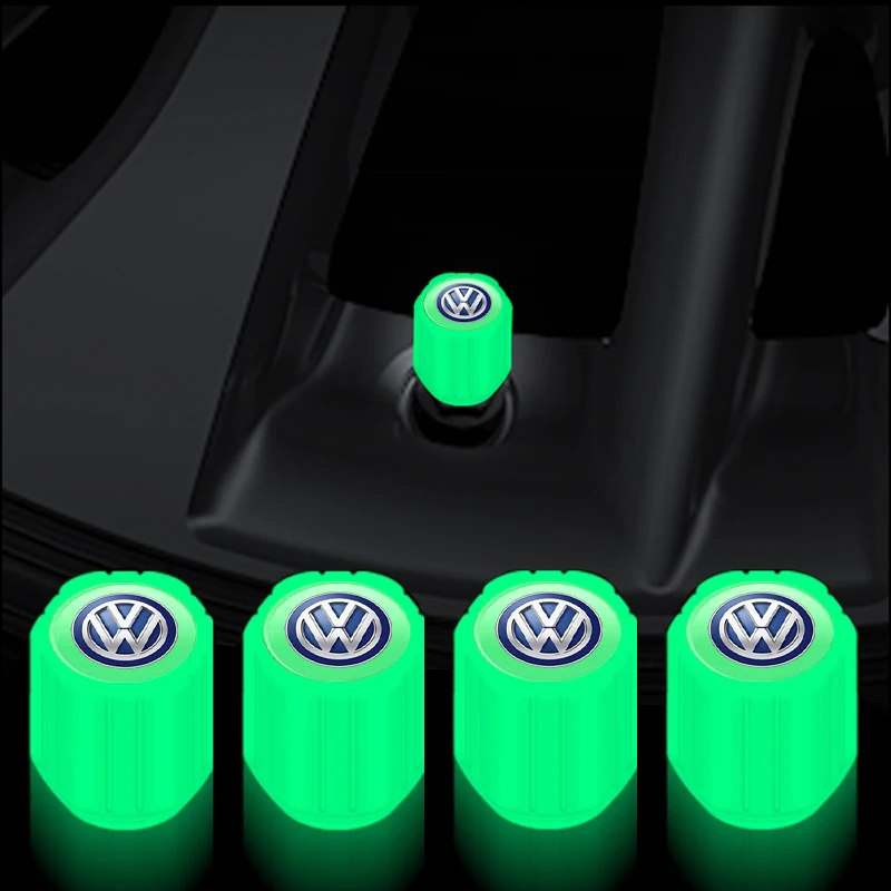 4Pcs Luminous Car Tire Valve Caps Badge Emblem Auto Accessories For Volkswagen VW Scirocco Beetle CC Touareg Touran T-ROC Golf 4