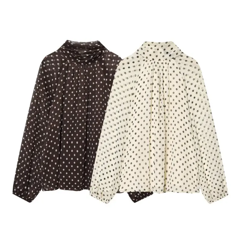 

Women's Summer Dot Print Shirt Back Bow Tie Spliced Blouse Cool Breathable Short Sleeve Tops Vacation Beachwea