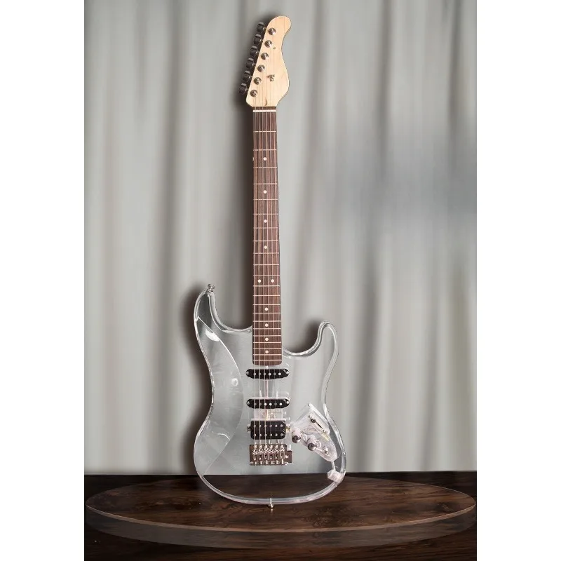 Crystal single single double ST electric guitar wholesale transparent acrylic entry-level cool rock solid wood electric guitar