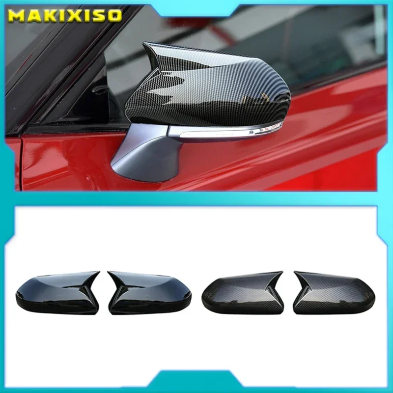 

A Pair Horn Style Carbon Fiber Style Rear View Side Mirror Cover Caps Fit For Toyota Camry 2018+ Avalon 2019 C-HR 2016-2018+