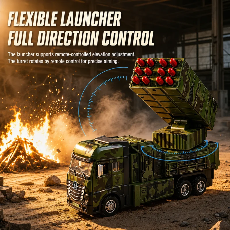 RC Alloy Military Truck 12-Shot Remote Launch Camouflage Launcher Vehicle Simulation Hobby Collection Model Toy