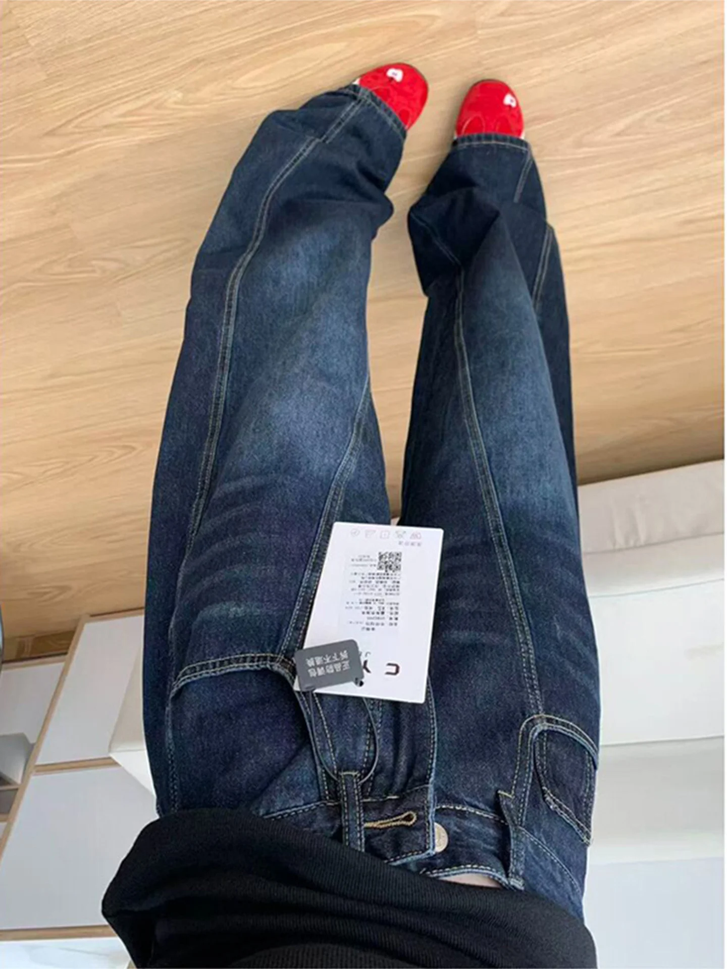 plus Size American Design Deep Color Small ket Wide Leg Jeans Women's Loose Fit Autumn Winter New Sle Casual Straight Jeans