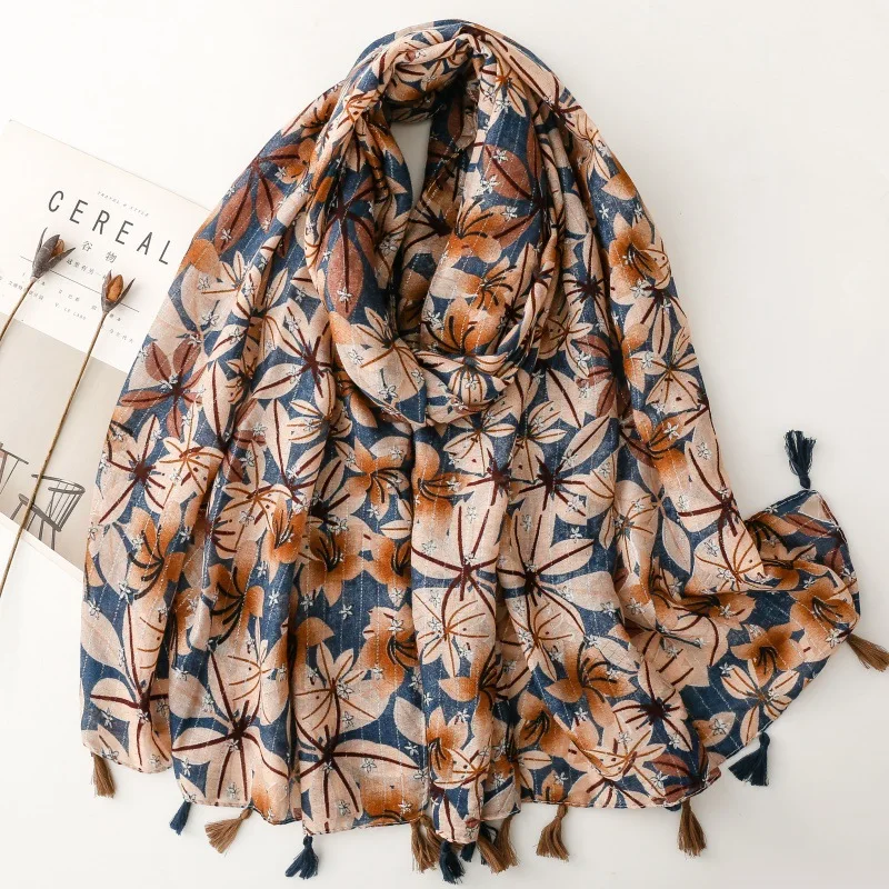 

Роскошный женский вискозный шарф, вентилируемая летняя пляжная шаль, хлопково-льняная шаль с кисточками, пашмина, мусульманский хиджаб, женский тюрбан