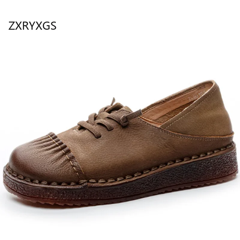 

ZXRYXGS Classic Retro Premium 100% Genuine Leather Shoes Comfortable Soft Sole Women Flats 2025 New Round Toe Trendy Shoes Flat