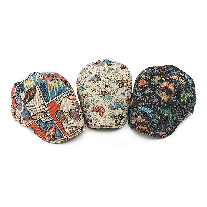 قبعة نسائية عصرية لرسام الشوارع قابلة للتعديل مطرزة على شكل فراشة قبعة للخريف والشتاء قبعة جديدة لموزع الصحف