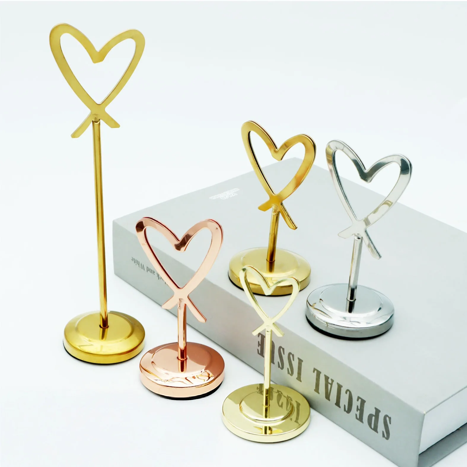 5 Pieces Metal Table Place Card Holder Table Number Stands Wedding Picture Photo Holder Heart Shape Menu Memo Recipe Clips