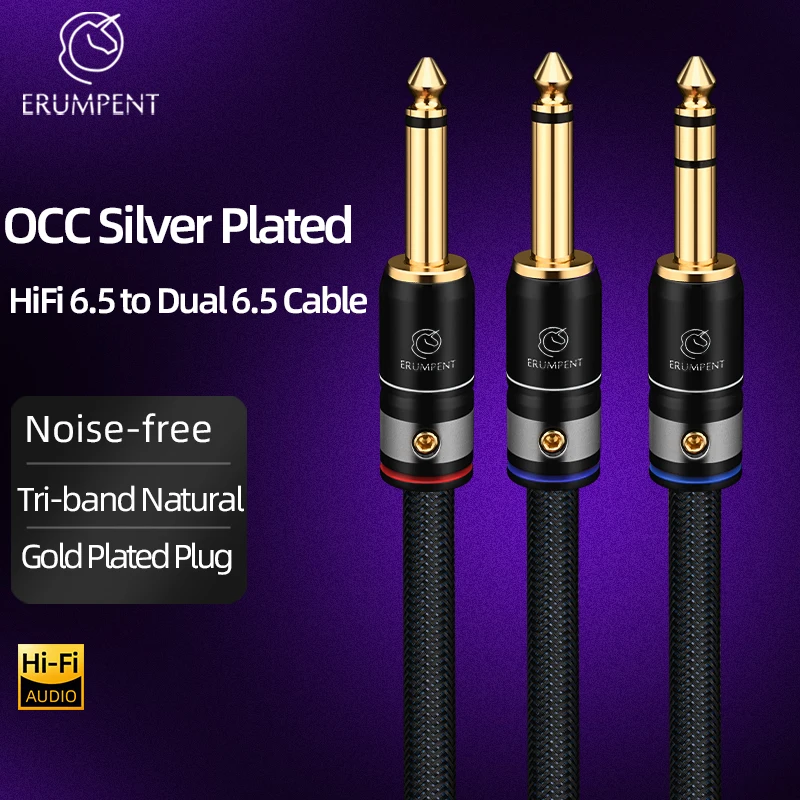 

HiFi 6.5mm to Dual 6.5mm Audio Cable OCC Silver Plating 6.5 TRS Jack to 6.5 TS Cable Gold Plated Plug for Audio Amplifier