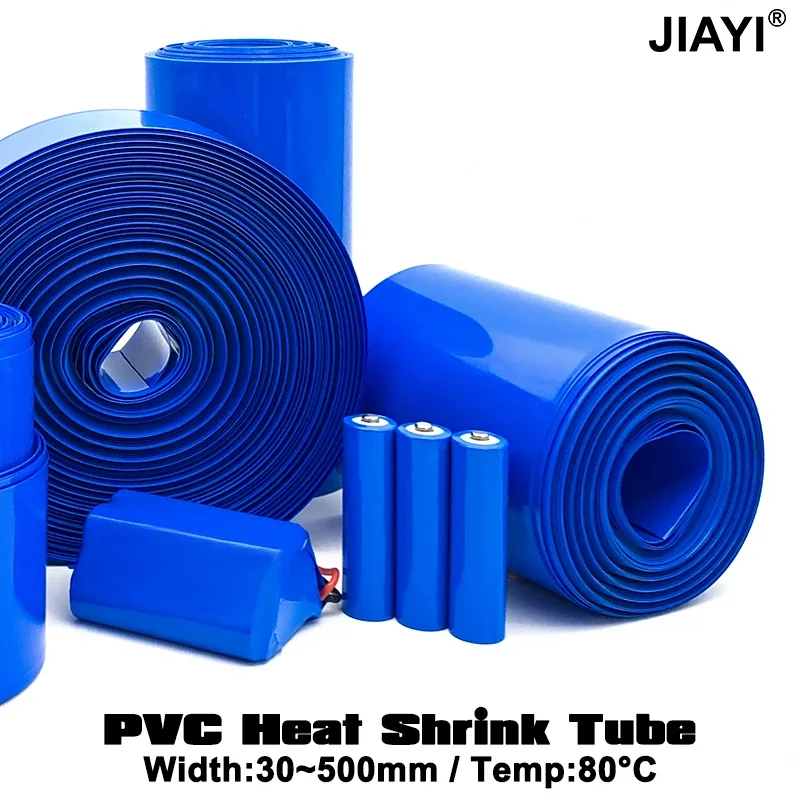 1M~10M 18650 Battery PVC Heat Shrink Tube Pack Width 300mm~500mm Insulated Film Wrap Lithium Case Protection Cable Sleeve Blue