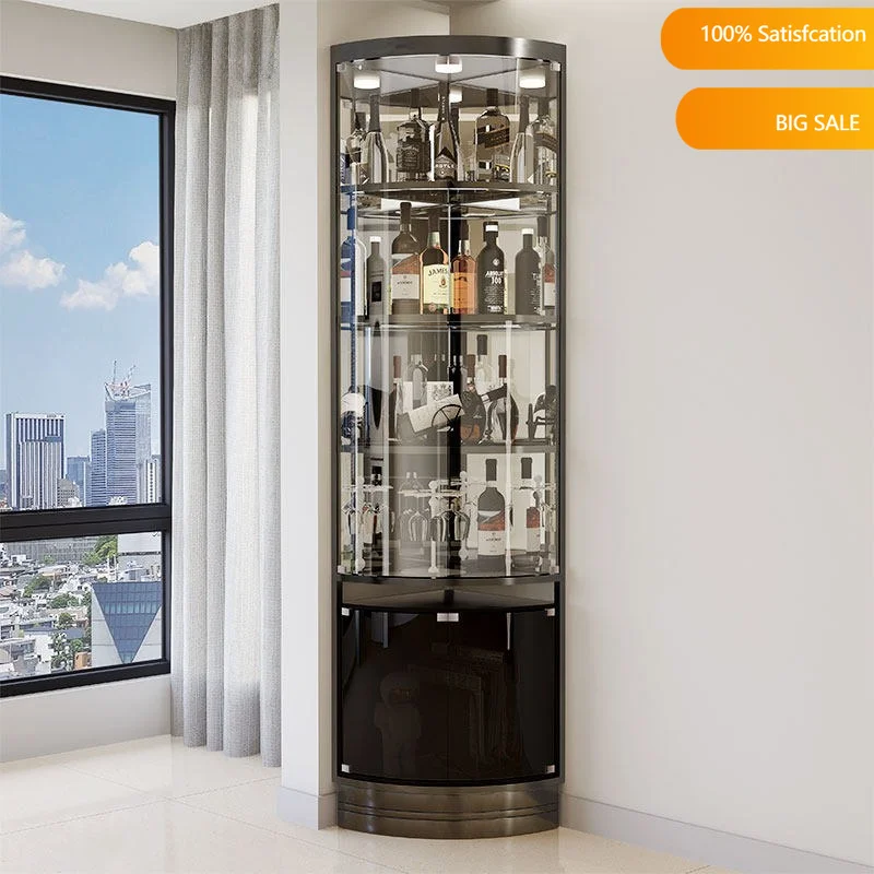 Light luxury corner triangle wine cabinet high-grade black titanium stainless steel glass locker