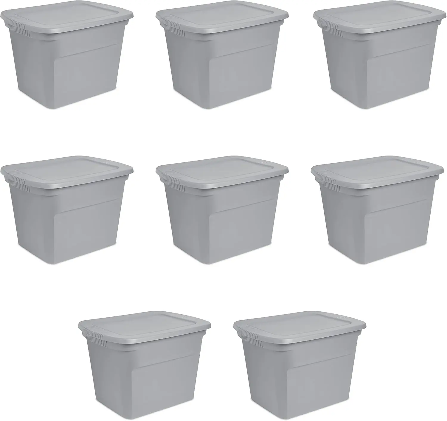 18 Gal Storage Tote Stackable Bin with Lid Plastic Container to Organize Clothes in Closet Basement Gray Base and Lid 8-Pack