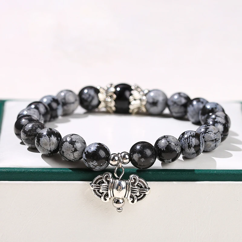 Change Better Natural Snowflake Obsidian Stone Vajra Pestle Charm Bracelets Women Vintage Energy Balance Stretch Bangles Gift