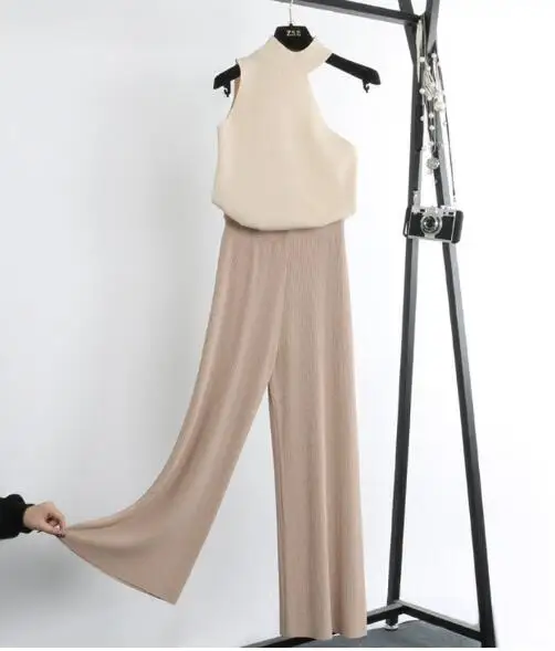 Thin ice silk knitting wide - legged pants getting 2022 summer wear pants han edition much of tall waist height leisure pants