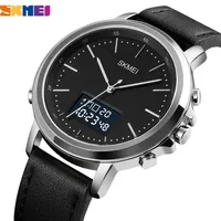 SKMEI 1652 Luxury Quartz Watch Men Sport Fashion Waterproof Leather Electronic Mens Digital Wristwatches Business Clock Reloj