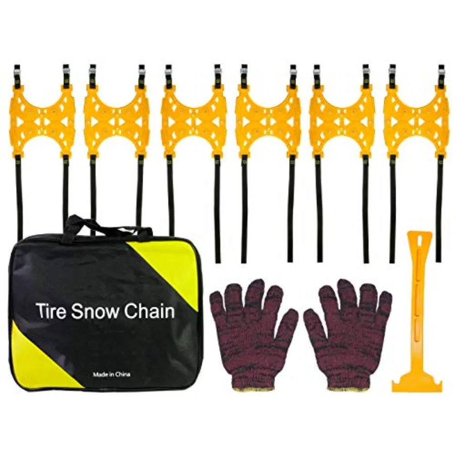 

Набор сверхмощных снежных цепей из 6 двух колес с рабочими перчатками и бесплатной сумкой для переноски, предназначенной для пассажиров.