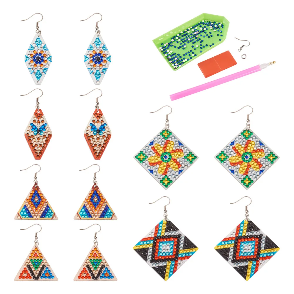 5D Diamond Painting Rhombus & Triangle Dangle Earring Resin Rhinestones Earring Hooks for Beginner Adult Jewelry Making DIY Gift