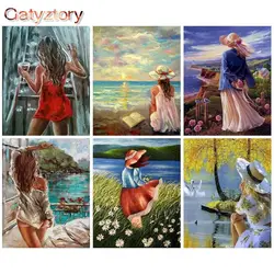 GATYZTORY Paint By Number Girls Drawing On Canvas HandPainted Painting Art Gift DIY Pictures By Number Scenery Kits Home Decor