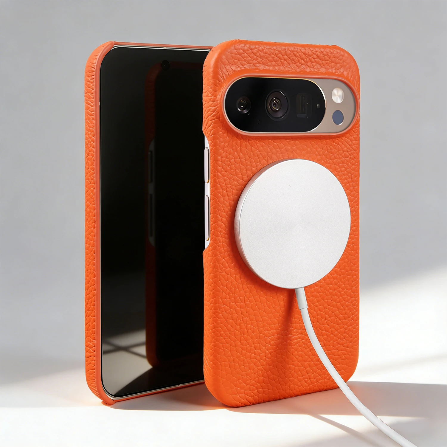 For Magsafe Magnetic Lychee Genuine Leather Case For Google 